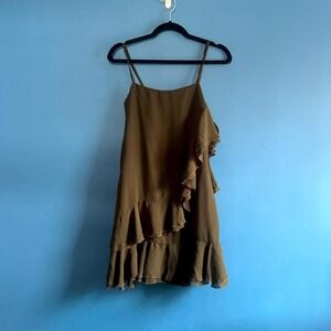 Alexander Wang Ruffle Dress Women's Size Small Green Khaki Shift Boho Lined
